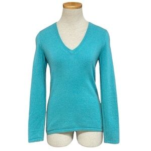 McDuff Essentials Sweater Women's XS Small Blue V-Neck Cashmere Pullover